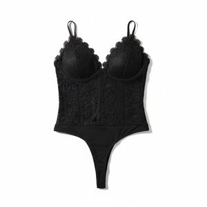 Black Lace Bustier Thong Bodysuit